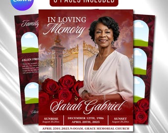 Funeral Program Template: 8-Page Memorial (Canva, Digital Download)