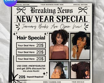Speciale nieuwjaarsflyer, boekingssjabloon januari (digitale download)