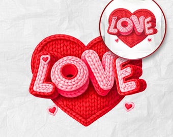 Gehaakt hart van imitatiegaren, png | Sublimatieontwerp Valentijnsdag (digitale download)