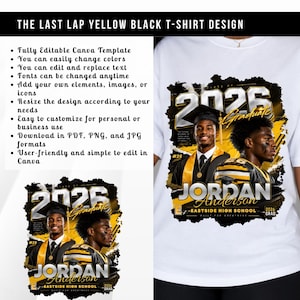 May include: White t-shirt featuring a graduation design with the text "2026 Graduate" and the name "Jordan Anderson". The design includes yellow and black accents, and the text "Eastside High School".