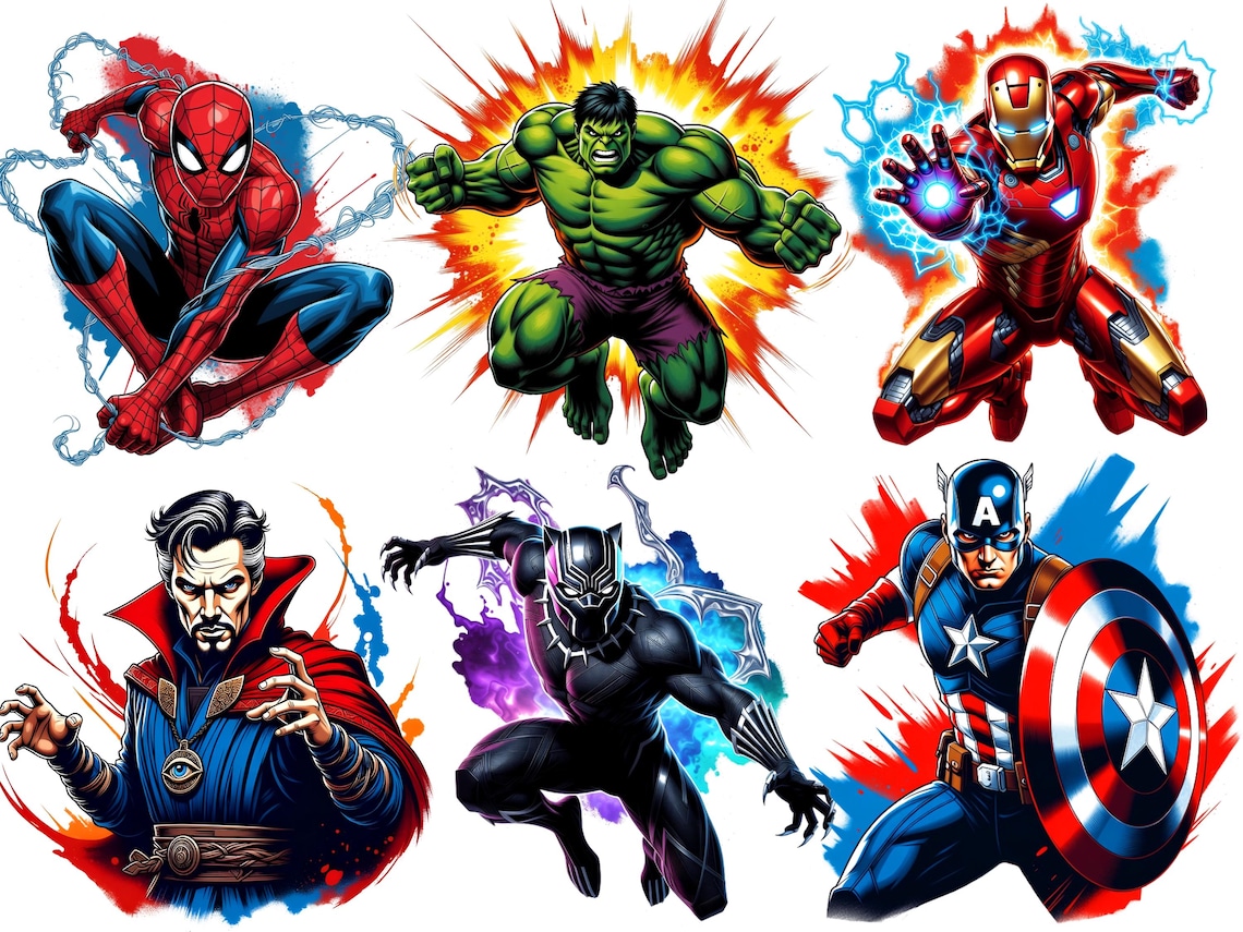 Pacote de imagens PNG de super-heróis, conjunto de clipart da Marvel ...
