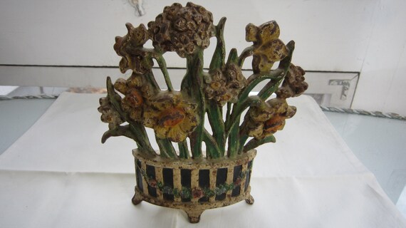 Vintage Cast Iron Door Stop Hubley Narcissus Etsy