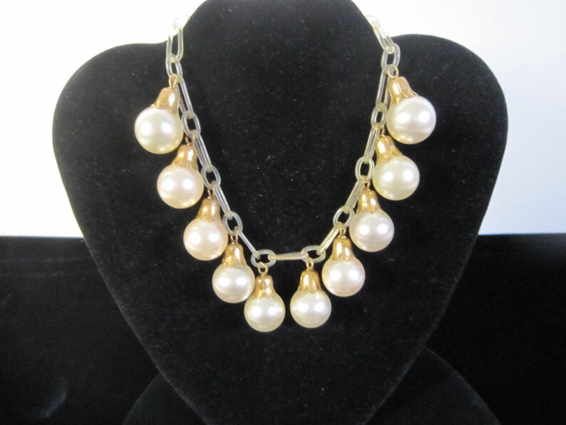 Vintage Necklace Celluloid and Faux Pearl Jewelry Trio with Two Pins
