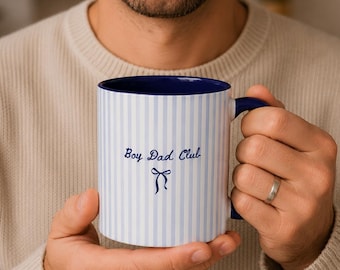 Boy Dad Club Ceramic Mug - New Boy Baby Shower Gift - Striped Coffee/Tea Cup