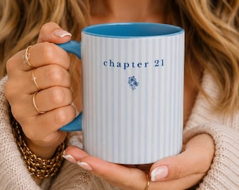 Custom 21st Birthday Gift - 21st Birthday Striped Birth Flower Mug - Chapter 21 Coffee or Tea Mug - 21st Gifts For Women