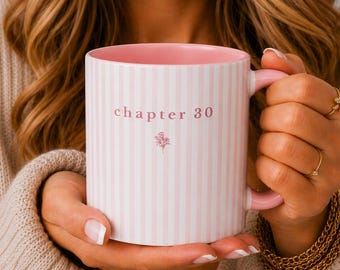 Custom 30th Birthday Gift - 30th Birthday Striped Birth Flower Mug - Chapter 30 Coffee or Tea Mug - 30th Gifts For Women
