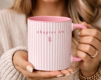 Custom 40th Birthday Gift - 40th Birthday Striped Birth Flower Mug - Chapter 40 Coffee or Tea Mug - 40th Gifts For Women