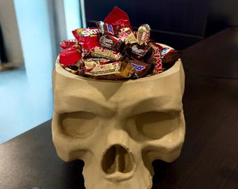 Tazón de caramelos con forma de calavera, decoración espeluznante de Halloween y gótica