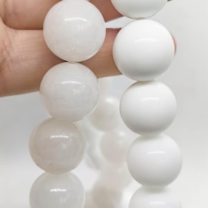 White Agate Pearl  natural  Grade A natural stone round smooth semi-precious   Round Loose Beads For Bracelet Necklace Material Support