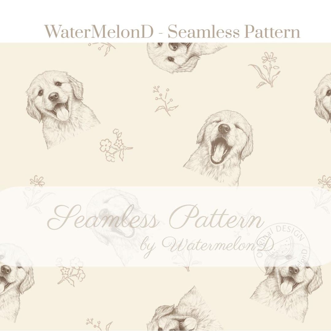 Golden Retriever Puppy Seamless Pattern｜toile De Jouy Dog Print｜vintage ...