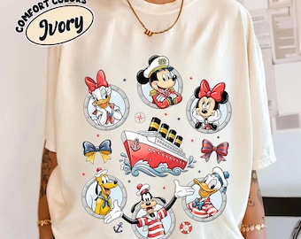 Mickey Minnie Donald Goofy Marinero Colores Confortables Retro PNG, Personaje Náutico de Crucero Disney PNG, Traje Familiar a Juego para Parque Disney PNG