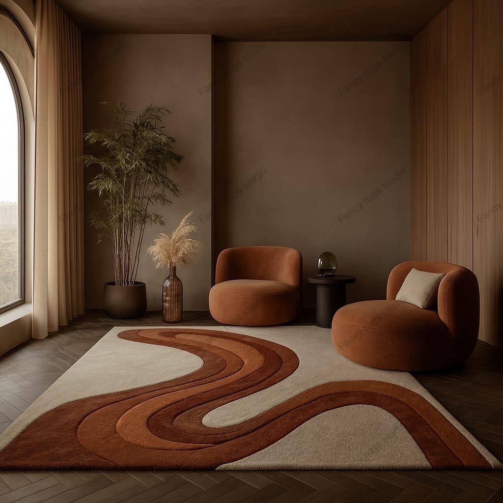 Handmade Tufted Wool Wave Rug – Modern Minimalist Curvy Design | Soft ...