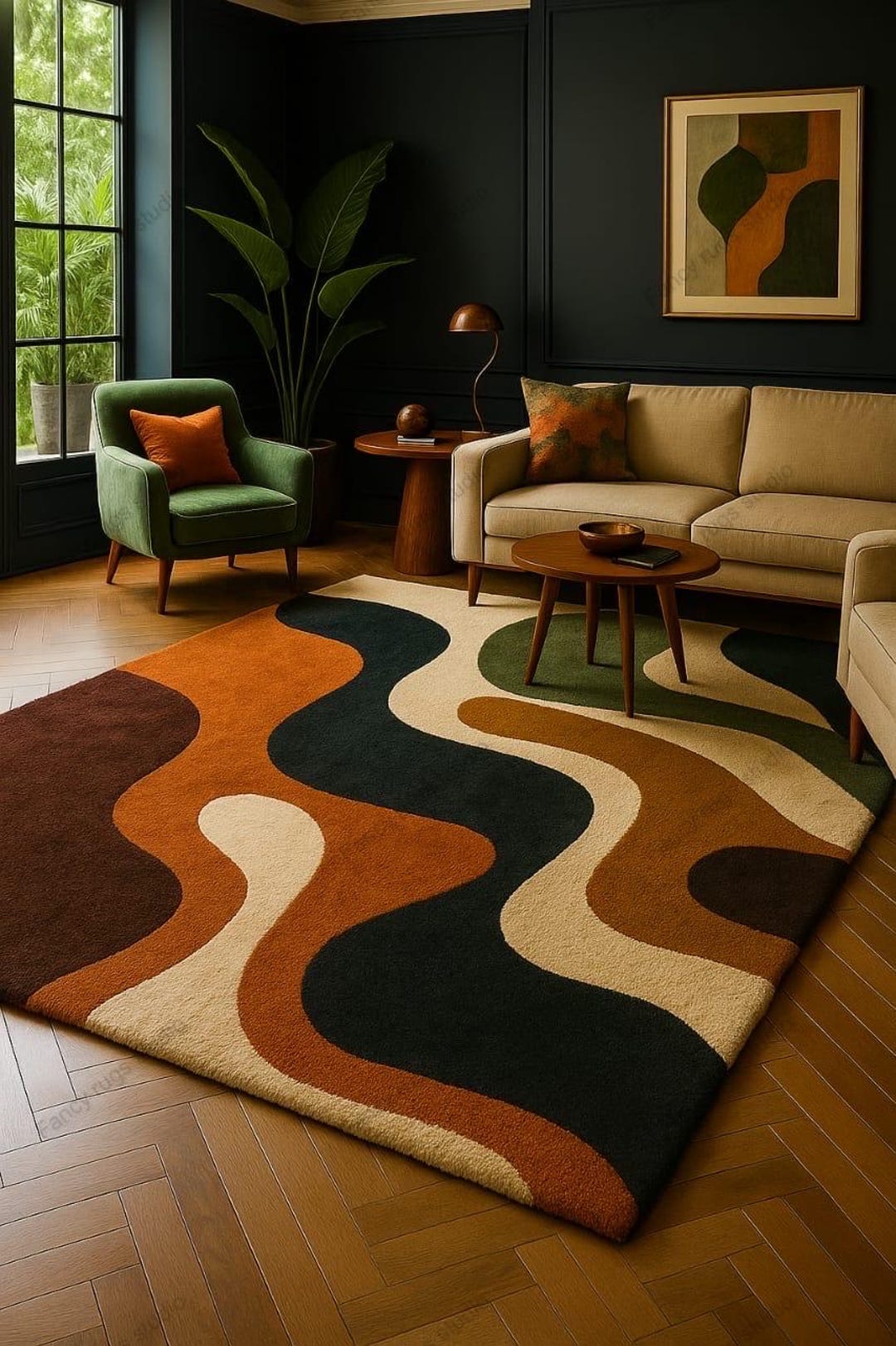 Modern Geometric Area Rug – Olive Green, Mustard, Rust & Brown ...