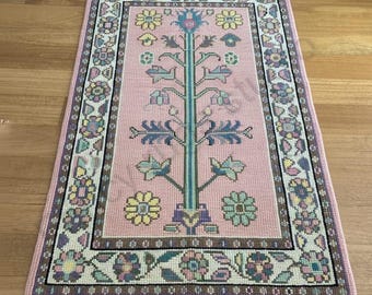 Handgeknüpfter Oushak-Wollteppich in Zartrosa mit Geometrischen Motiven für Moderne Wohnzimmer, Elegante 8x10 Teppichdesign-Akzentstücke