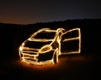 Car drawn with sparkles - Digital file
