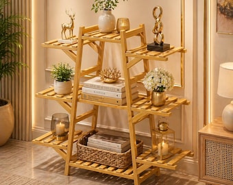 Bamboo Plant Stand, 7-Tier A-Frame Wood Flower Rack, Indoor Outdoor Garden Shelf