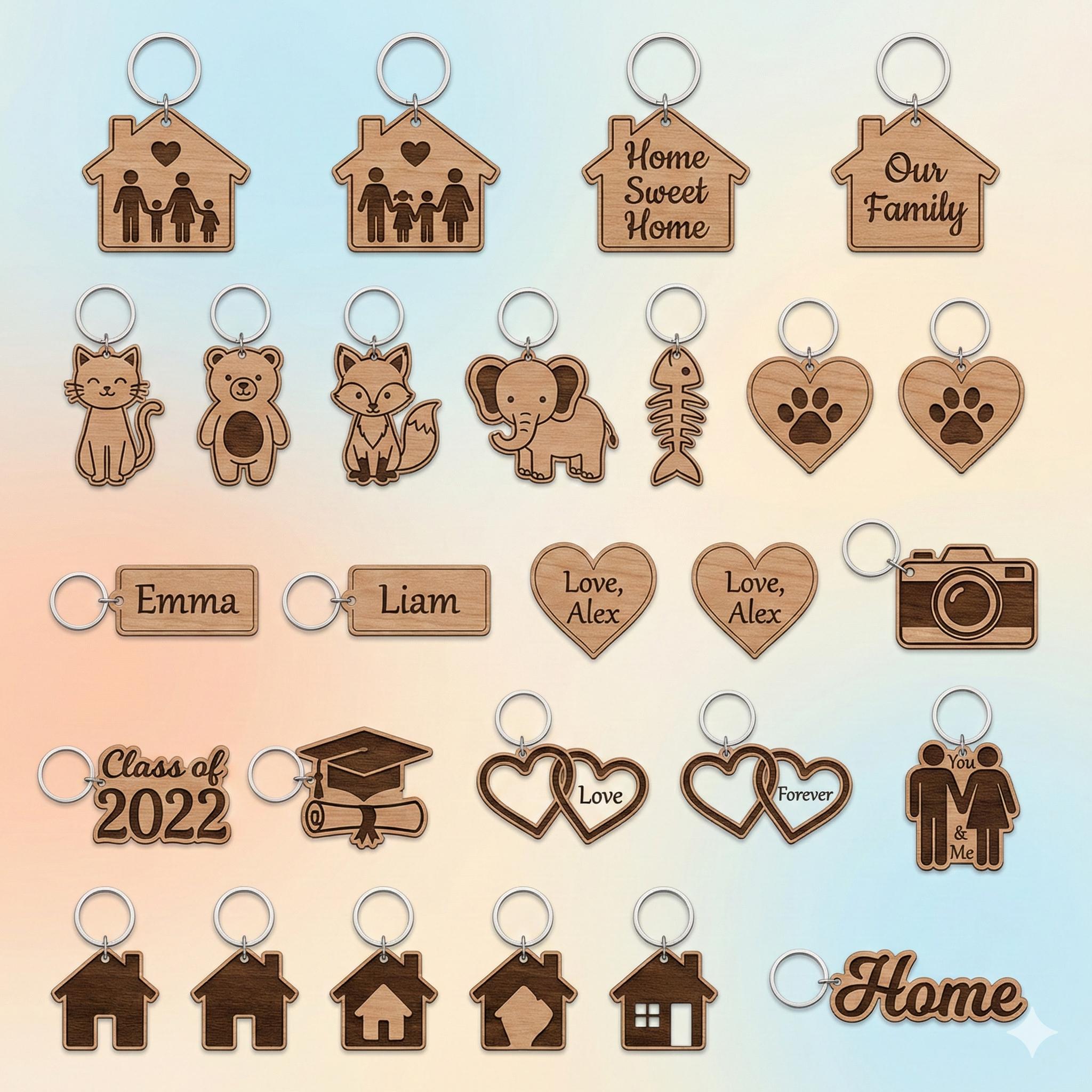 Laser Cut Keychain SVG Bundle | Engraved Keyring Files, DXF, EPS ...