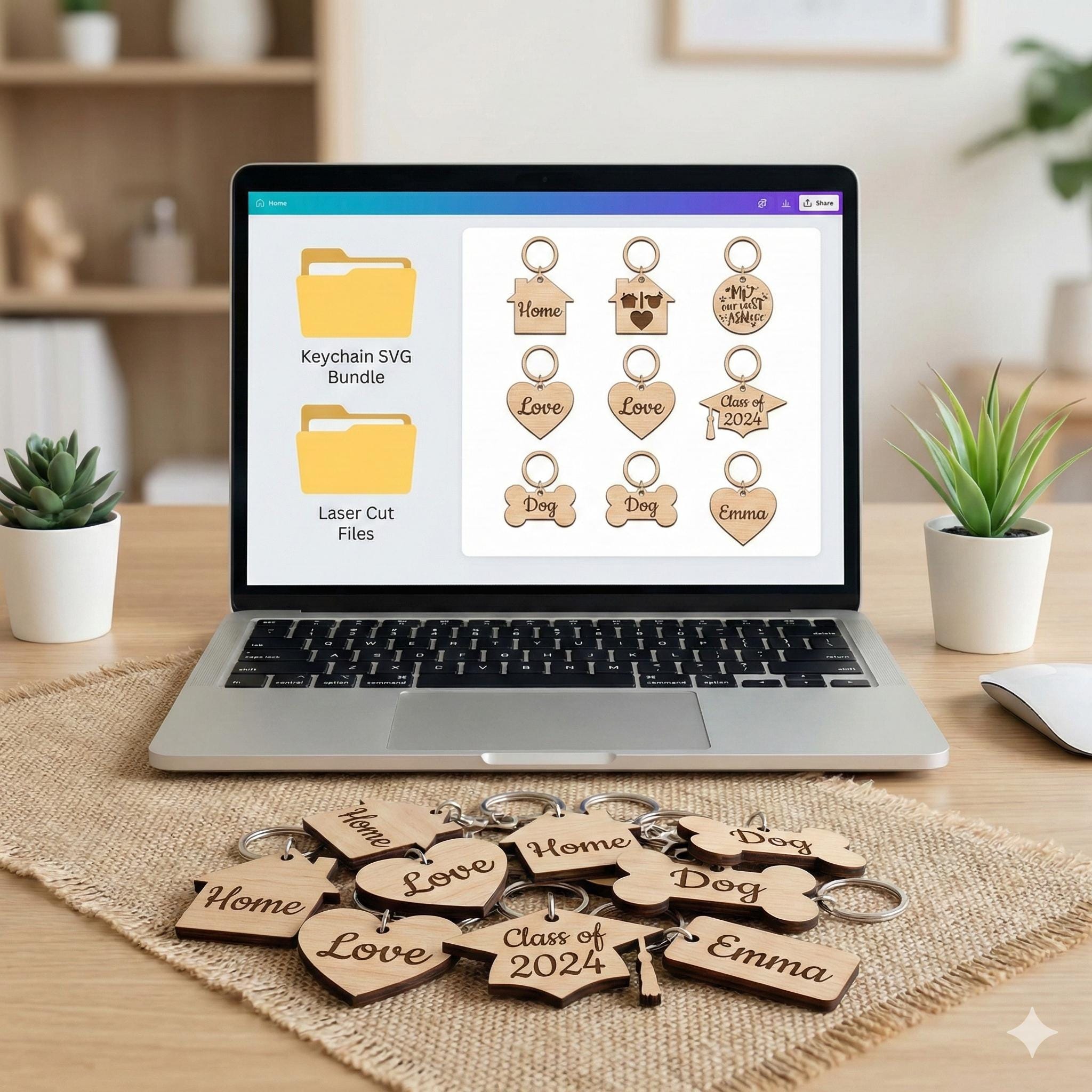 Laser Cut Keychain SVG Bundle | Engraved Keyring Files, DXF, EPS ...