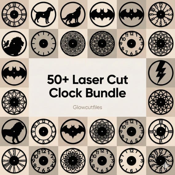 50+ Laser Cut Wall Clock Designs SVG | Clock Face Bundle DXF PDF | Glowcutfiles Digital Download