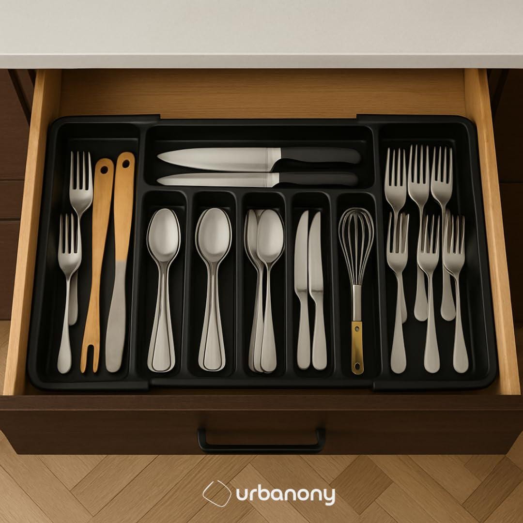 Omistar 8-Piece Wooden Drawer Organizer Set – Stackable Utensil & Cutlery Storage Trays