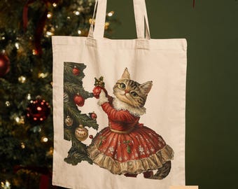 Vintage Kitten Chritmas Tote Bag