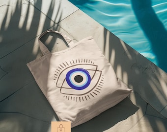 Evil Eye Tote Bag | Canvas Eye Illustration, Protection Symbol