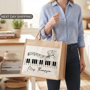 Custom Pianist Bag, Piano Teacher Present, Musician Gift, Keyboard Player Bag, Composer Jute, Music Student Gift, Recital Present