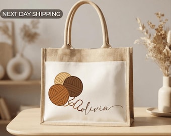 Knitting Crochet Craft Lover Tote Bag, Gift for Yarn Addict, Handmade Craft Tote for Crochet or Knitting Projects, Gift for Crafty Friends