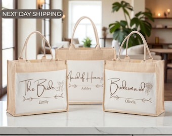Custom Bridesmaid Tote Bag, Bride and Maid of Honor Gift, Personalized Wedding Party Canvas Bag, Bachelorette Favor, Bridal Shower Keepsake