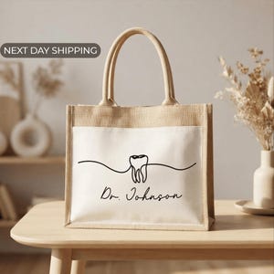 Custom Dentist Tote Bag, Dental Hygienist Gift, Dental Assistant Present, Tooth Fairy Tote, Graduation Favor, Clinical Staff Appreciation