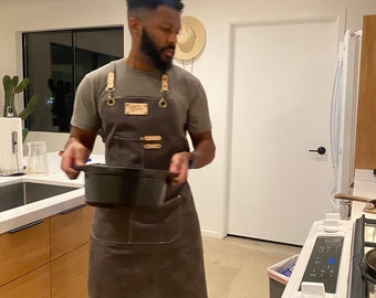Smoky Gray Canvas Barista Apron | Unisex Cross-Back Apron with Pockets