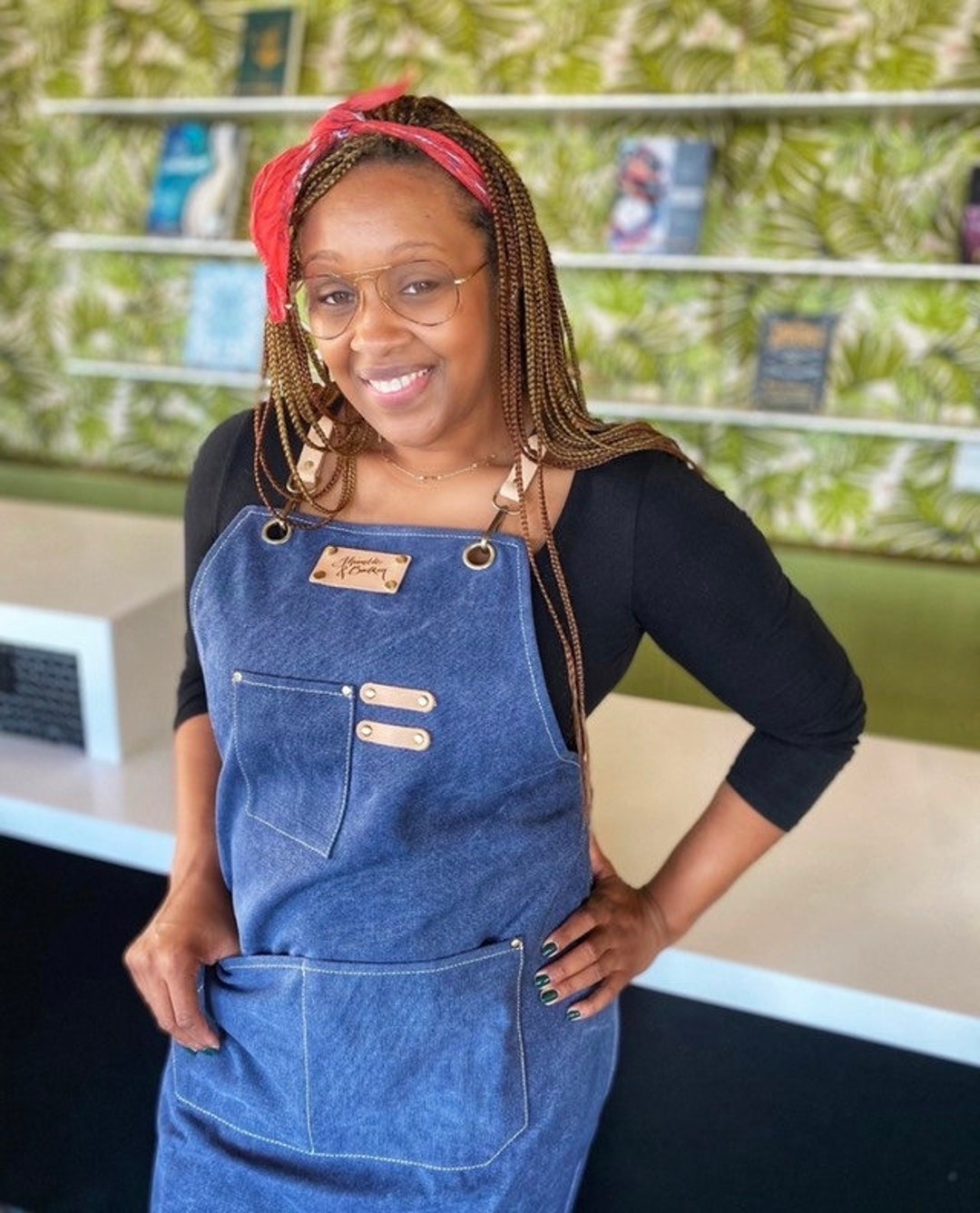 Denim Canvas Barista Apron | Unisex Cross-back Artist Apron With 3