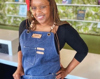 Denim Canvas Barista Apron | Unisex Cross-Back Artist Apron with 3 Pockets