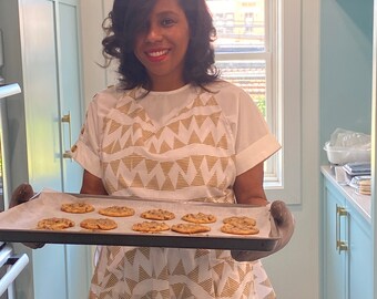 Gold Boho Holiday Apron | Festive Hostess Apron for Cooking and Entertaining