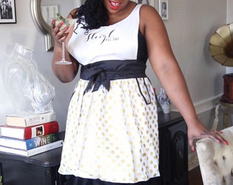 Gold Polka Dot Holiday Apron | Stylish Festive Apron with Flared Skirt