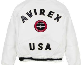 Giubbotto bomber in pelle bianca – Giubbotto stile college Avirex USA.