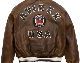 Classic Brown Avirex USA Leather Bomber Jacket