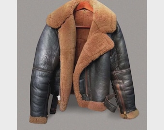 Handmade Sheepskin Leather Aviator Jacket – B3 Bomber with Shearling Fur Collar