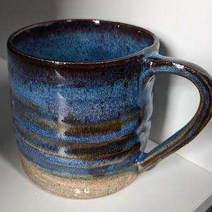 Galaxy Blue Mug – Hand Thrown Wheel Made NZ Pottery, Organic Shape, Easy-to-Hold Ceramic Cup