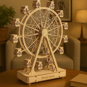 DIY Wooden Ferris Wheel Music Box – Rotating 3D Puzzle Craft Kit for Adults