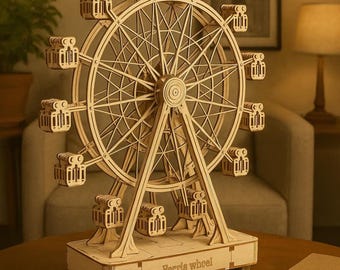 DIY Wooden Ferris Wheel Music Box – Rotating 3D Puzzle Craft Kit for Adults