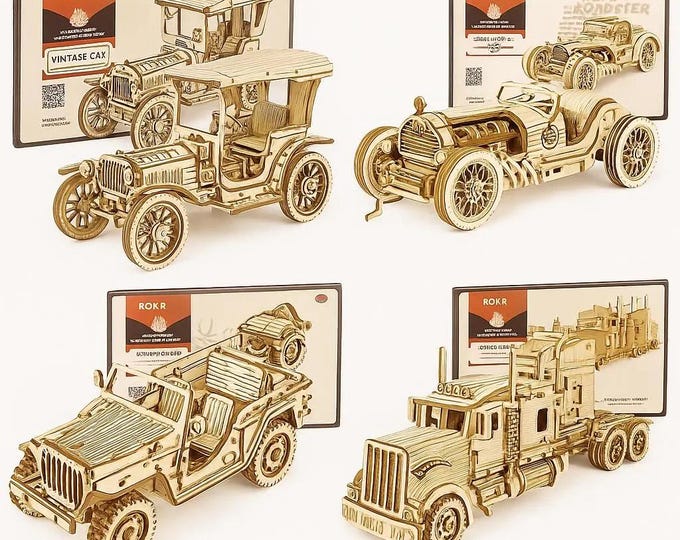 ROKR 3D Wooden Vehicle Kits | DIY Mechanical Car, Truck, Train & Jeep ...