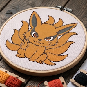 Kurama Cross Stitch Pattern, Naruto Fox Embroidery Design (PDF Download)