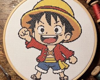 Modèle de point de croix Kid Luffy, motif de broderie anime en une pièce (téléchargement PDF)