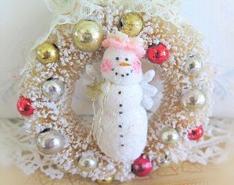 Snow Angel Ornament Wreath 5" Winter Ornament Christmas in July Snowman Ornament Primitive Handmade CharlotteStyle Decorative Folk Art