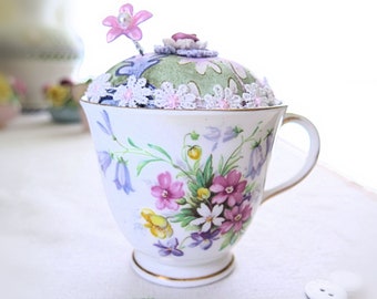 3 1/4 inch Cup  Pincushion Vintage Bell Old Country Spray Fine Bone China Cup England Handcrafted CharlotteStyle