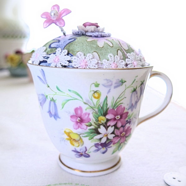 3 1/4 inch Cup  Pincushion Vintage Bell Old Country Spray Fine Bone China Cup England Handcrafted CharlotteStyle