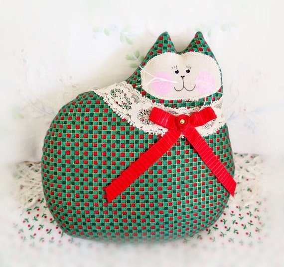 Christmas Cat Doll Cat Pillow Cloth Doll 7 Inch Green Red | Etsy