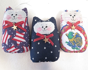 Patriotic 4th of July CAT Ornaments, Set of  3 Ornies Bowl Fillers, Americana, U.S.A. Party Favors Decorations Home Decor CharlotteStyle