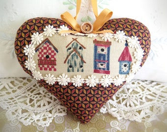 Heart Print Heart 5" Ornament Heart Doorknob  Hanger Heart Pillow Birdhouse Print Handmade CharlotteStyle Decorative Folk Art